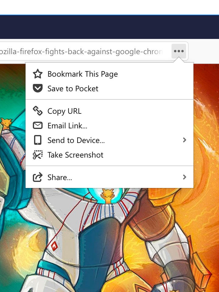 Firefox action menu uses the doorhanger component