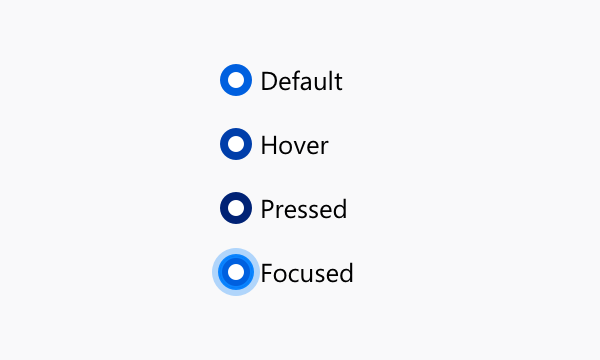 Illustration of all appearances a selected radio button can show when interacted with.