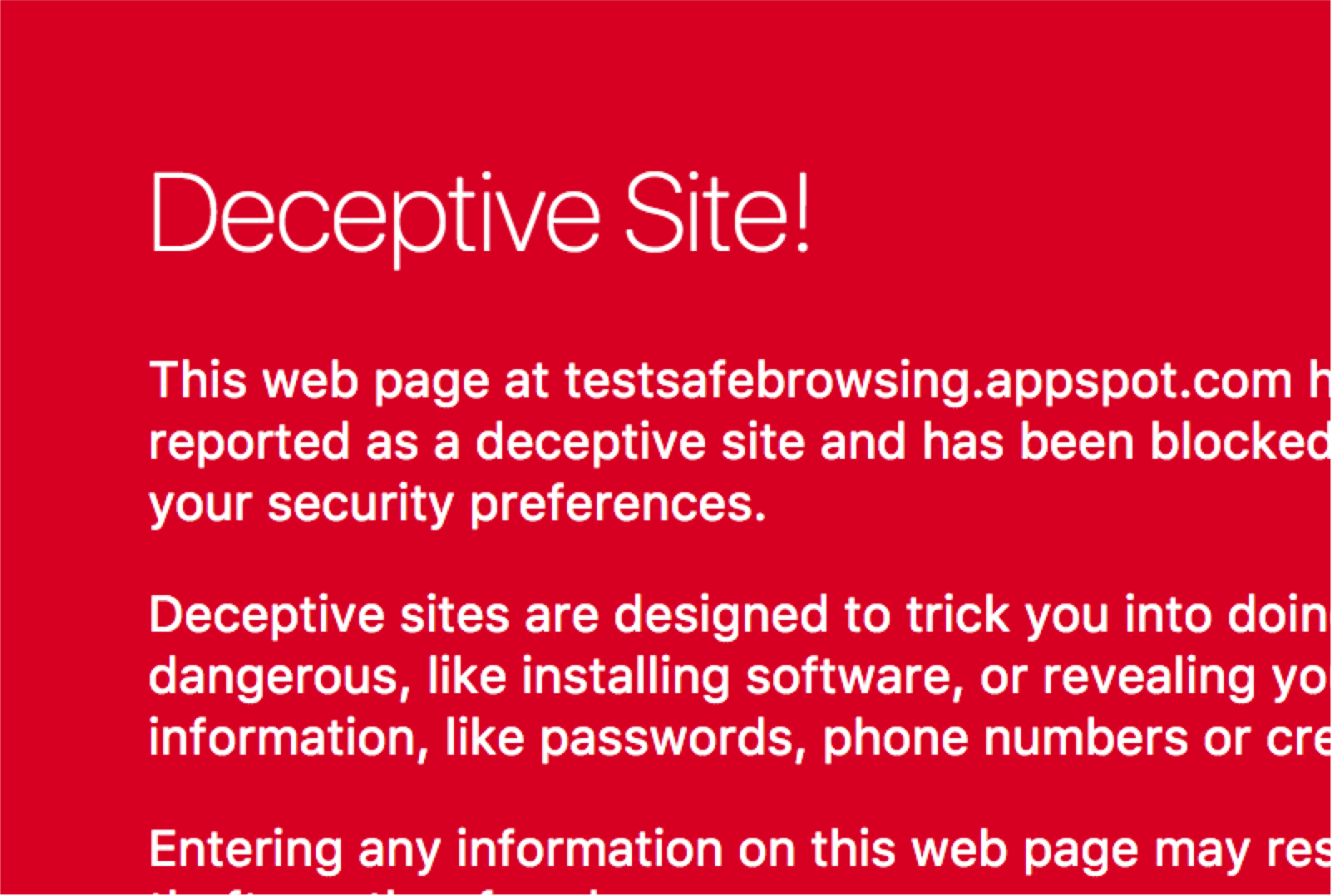 An indication of a deceptive website